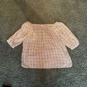 Gap wide neck blouse, white with pink flowers, size small